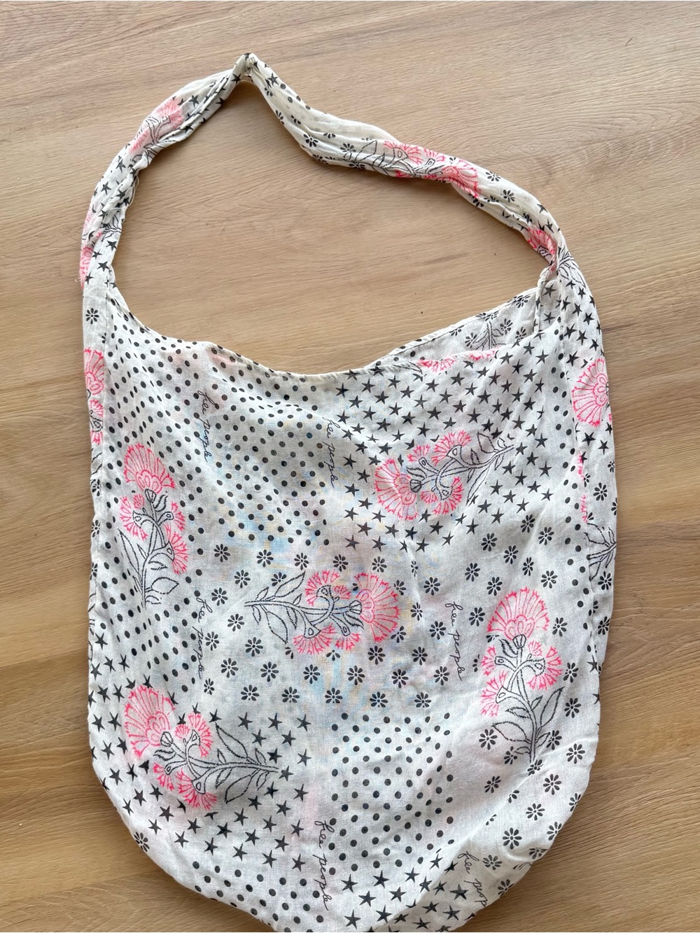 Free People Cream Shoulder Bag with Pink Floral Print shopping bag canvas